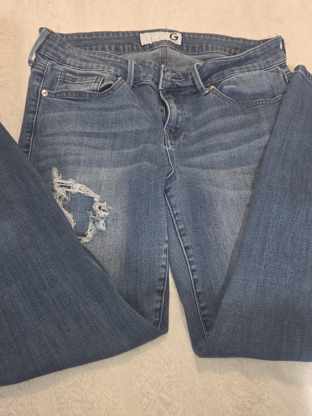 G by Guess Medium Blue Skinny Jeans with Distressed Detail